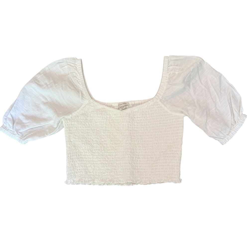 EUC American Eagle Outfitters White Puff Sleeve Crop Blouse Sz‎ XS